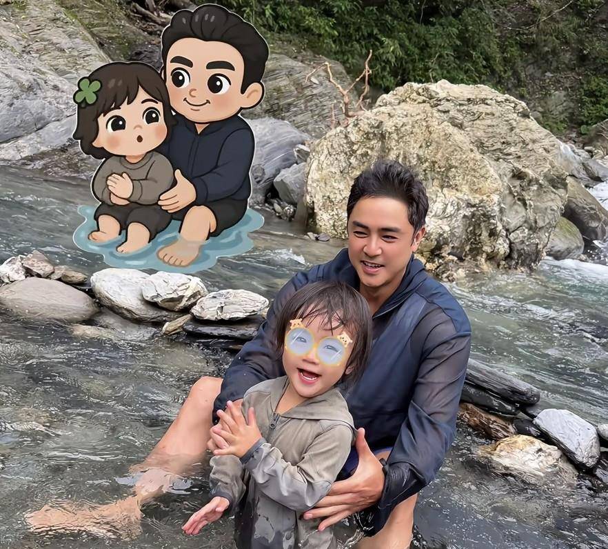 胎女儿躺吊床上面小肚子圆鼓鼓好萌瓦力棋牌明道一家露营吃烤肉2岁二(图3)